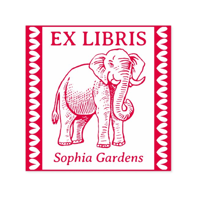 Ex Libris - Indian Elephant - Borderade Självfärgande Stämpel (Design)
