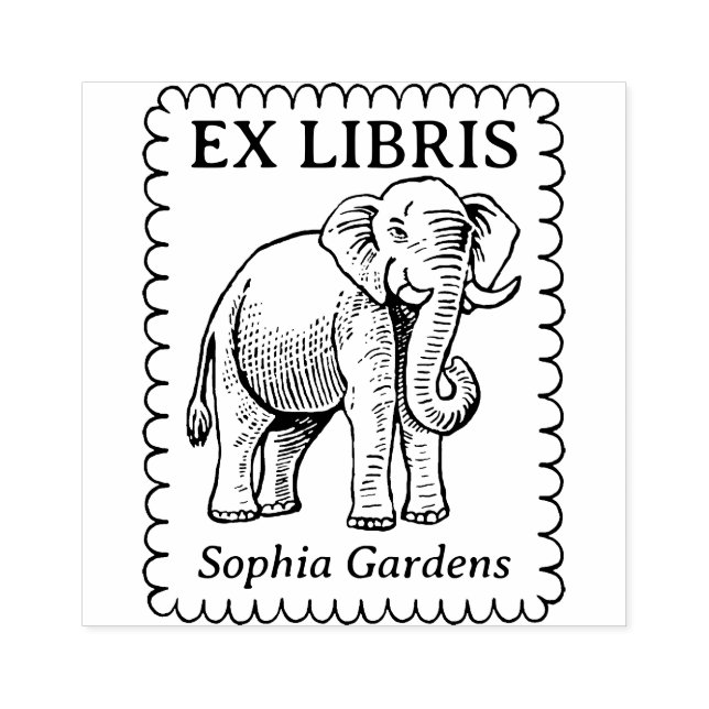 Ex Libris - Indisk elefant - Kragad kant Stämpel (Tryck)