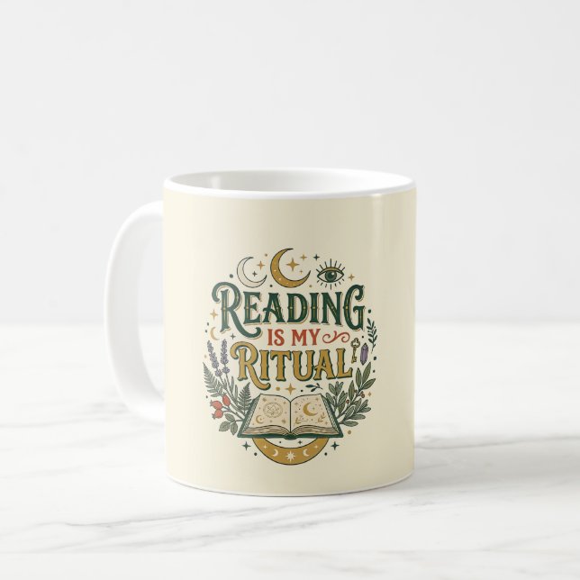 Ex Libris Läsning Är Min Ritual Bokslukande Celest Kaffemugg (Framsida vänster)