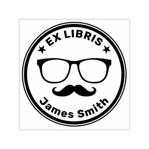 Ex Libris med glas och mustasch Hipster Självfärgande Stämpel