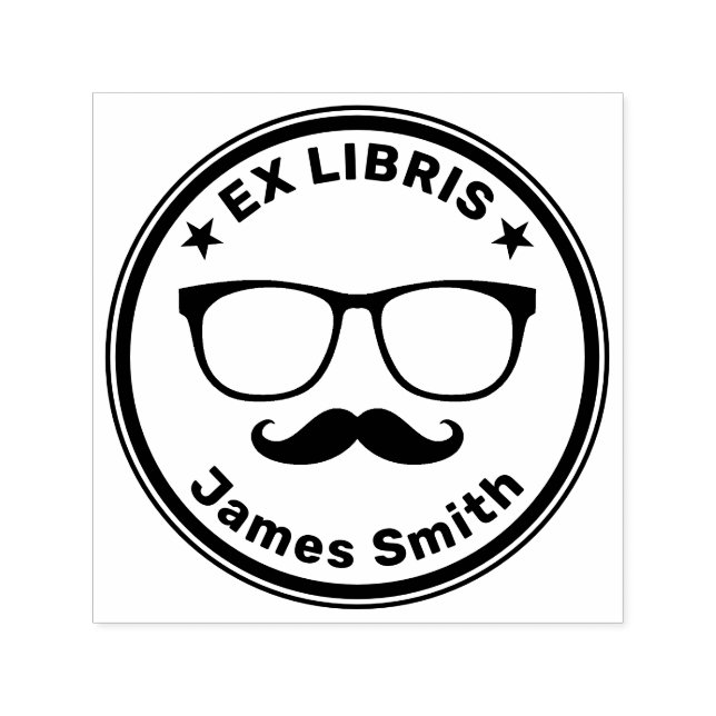 Ex Libris med glas och mustasch | Hipster Självfärgande Stämpel (Design)