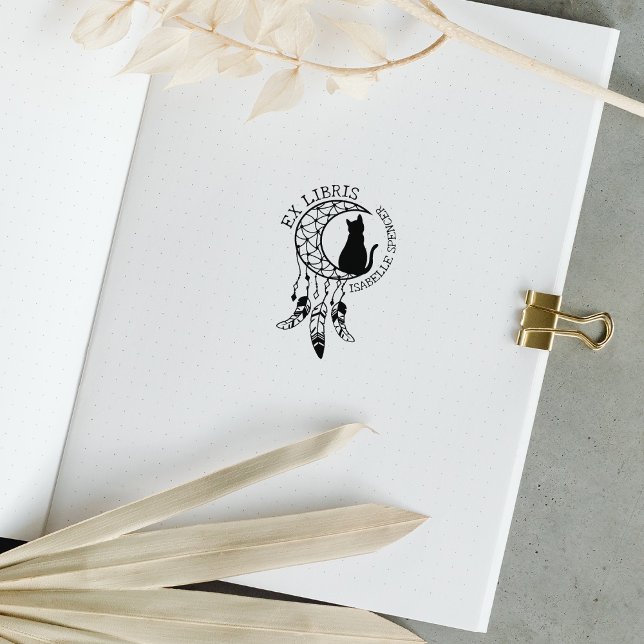 Ex Libris Mystic Cat, Måne Dream Catcher Bok Stämpel (Skapare uppladdad)