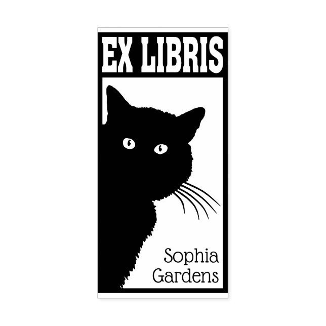 Ex Libris Peeping Black Cat Stämpel (Tryck)