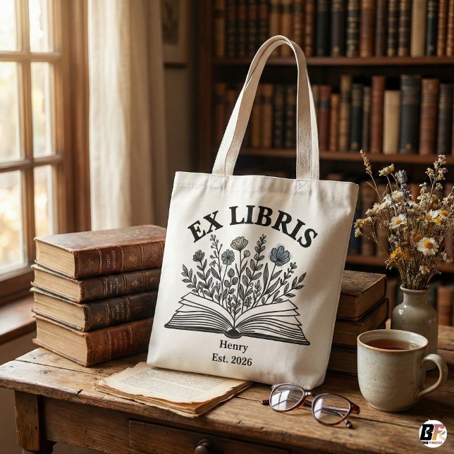 Ex Libris Personlig Bokälskare Vildblomma Estetik Tygkasse (Skapare uppladdad)