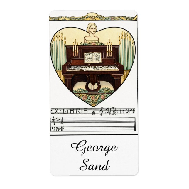 Ex Libris Pianobokmärke – Art Nouveau Musik Fraktsedel (Framsidan)