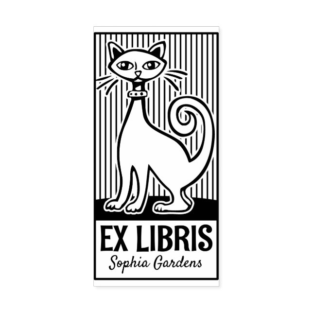 Ex Libris - Retro Cat v2 Stämpel (Tryck)