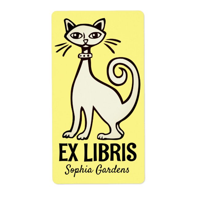 Ex Libris - Retro Katt - Ljusgul Fraktsedel (Framsidan)