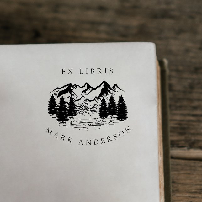 Ex Libris Rustic Hand-draw Mountain Custom Name Självfärgande Stämpel (Skapare uppladdad)