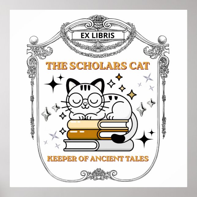Ex Libris Scholar Cat Dark Academia Poster (Framsidan)