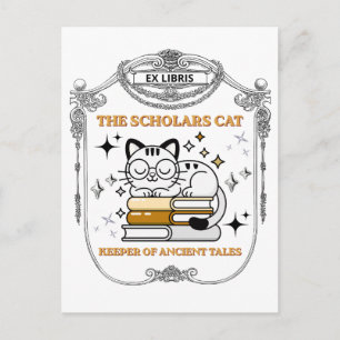 Ex Libris Scholar Cat Dark Academia Vykort