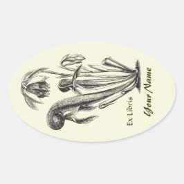 Ex Libris Vintage Botanical Stickers Ovalt Klistermärke