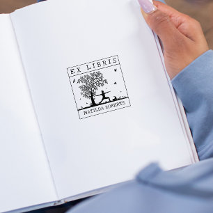 Ex Libris Yoga med en katt i naturen, Bok Stämpel