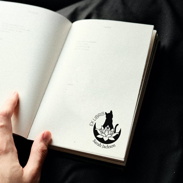 Ex Libris Zen Cat, Lotus Måne Bok Stämpel (Skapare uppladdad)