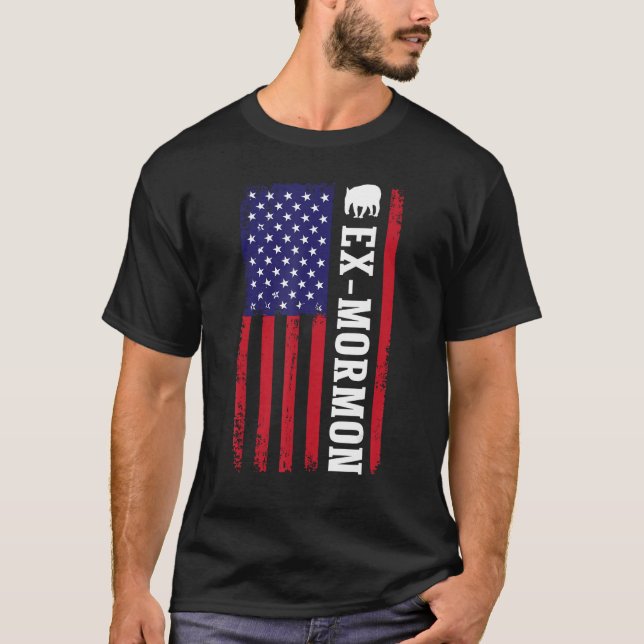 Ex Mormon Tapir Exmo Patriotic Postmormon Anti LDS T Shirt (Framsida)