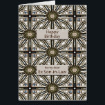 Ex Son i Lag Birthday Abstrakt Mandala Design Hälsningskort<br><div class="desc">Ett roligt sätt att önska din ex svärson i grattis på födelsedagen. Detta kort har en mycket manlig känsla och består av sammanlåsande geometriskt figurer. Huvuddelen av färg är brun,  med svart och vitt. Ett underbart kort som en man kommer att uppskatta.</div>