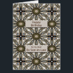 Ex Son i Lag Birthday Abstrakt Mandala Design Hälsningskort<br><div class="desc">Ett roligt sätt att önska din ex svärson i grattis på födelsedagen. Detta kort har en mycket manlig känsla och består av sammanlåsande geometriskt figurer. Huvuddelen av färg är brun,  med svart och vitt. Ett underbart kort som en man kommer att uppskatta.</div>