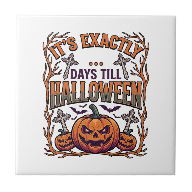 Exakt dagar till Halloween Jack Lantern Fladdermös Kakelplatta (Framsidan)