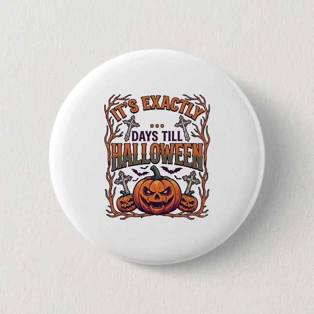 Exakt dagar till Halloween Jack Lantern Fladdermös Knapp (Framsida)
