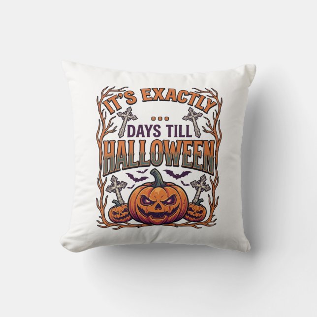 Exakt dagar till Halloween Jack Lantern Fladdermös Kudde (Framsida)