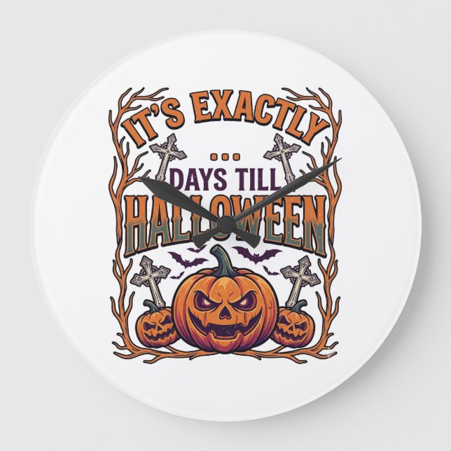 Exakt dagar till Halloween Jack Lantern Fladdermös Stor Klocka (Framsida)