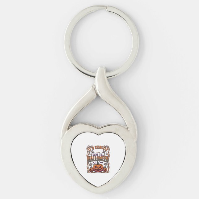 Exakt dagar till Halloween Jack Lantern Fladdermös Twisted Heart Silverfärgad Nyckelring (Framsidan)
