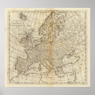 Exakt karta av Europa Poster