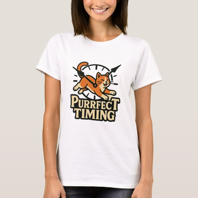 Exakt tidtabell | Funny Cat Punctual Clock T-Shirt (Framsida)