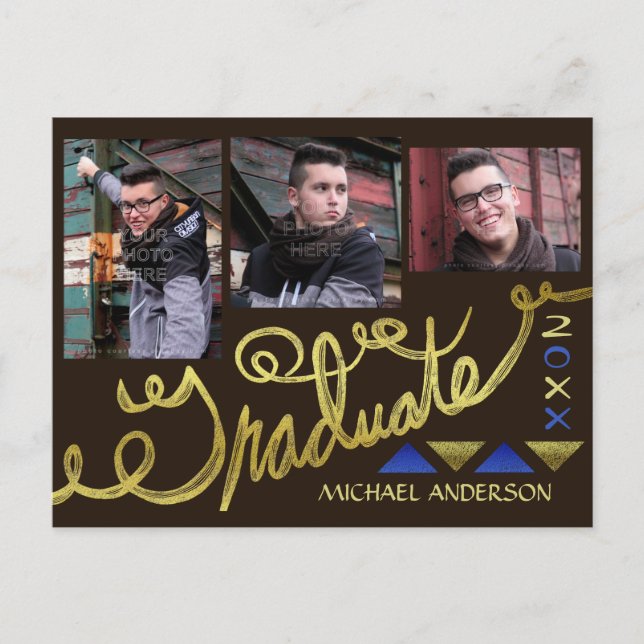 Examen 2023 Fotokollage Falsk guldtypografi Meddelande Vykort (Framsida)