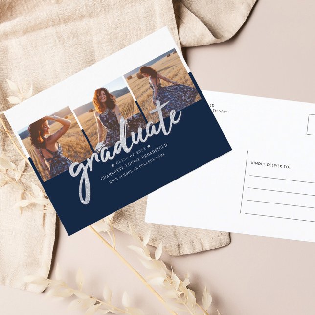 Examen 2025 Fotos Script Examen Meddelande Vykort (Graduation Photo Collage Announcement Postcard)
