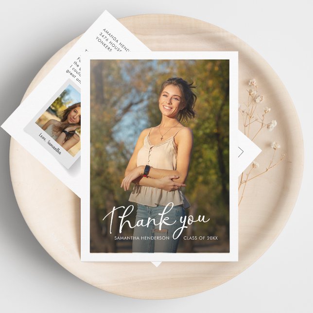 Examen 2025 Multi Foto Script Tack Vykort (Graduation 2 Photos Grad Thank You Card)