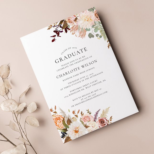 Examen 2026 Blommig Examenfest Inbjudningar (Floral Graduation 2024 Party Invitation)