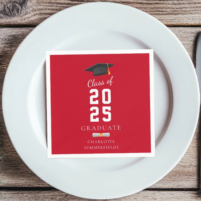 Examen 2026 Examenshatt och rulle Anpassat papper Pappersservett (Graduation 2025 Elegant Party Paper Napkin)