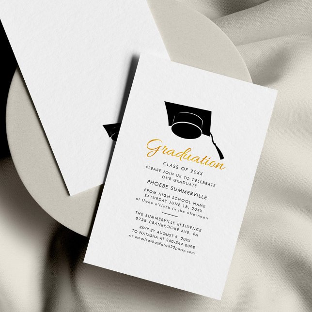 Examen 2026 Fest Minimalistisk Festinbjudan Anteckningskort (Graduation 2024 Script Grad Cap Party Invitation)