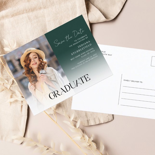 Examen 2026 Foto Script Spara datumet Meddelande Vykort (Graduation Save the Date Photo Announcement Postcard)