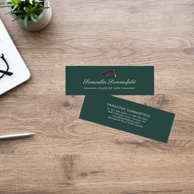 Examen 2026 Namn Modernt Skript Grön Mini Kort (Graduation 2025 Grad Student Green Mini Calling Card)