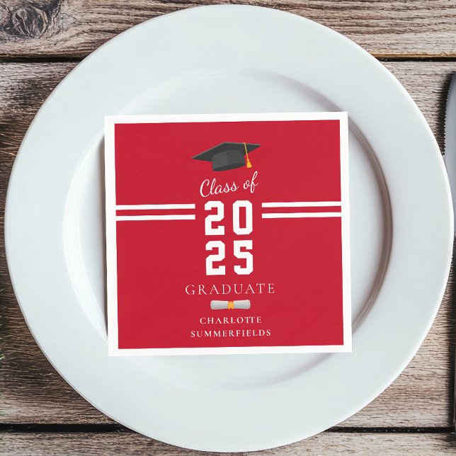 Examen 2026 Pappersfest Pappersservett (Graduation 2025 Red White Stripes Party Paper Napkin)