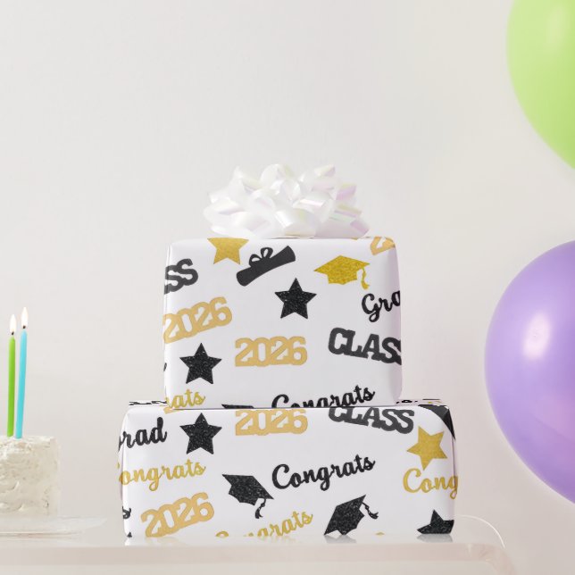 Examen 2026 Presentpapper Svart Guld Grattis (Festgåvor)
