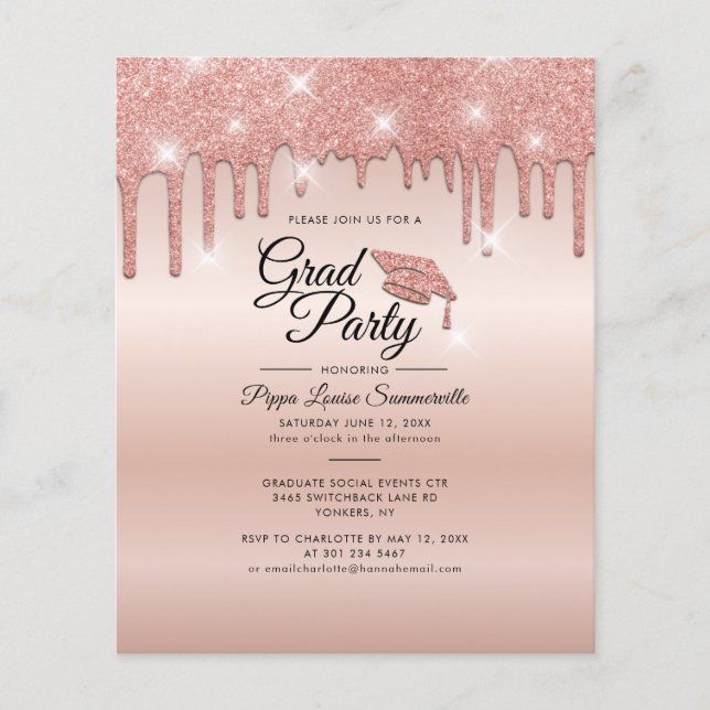 Examen 2026 Rosa Guld Festlig Inbjudan (Framsida)