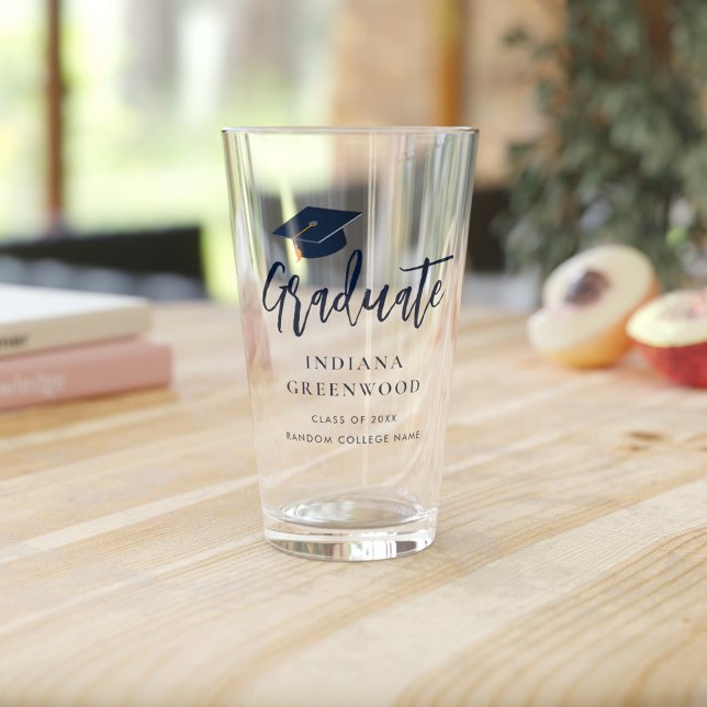 Examen 2026 Script Marinblå Personlig Examen Glaskopp (Graduation 2025 Script Navy Blue Personalized Grad Glass)