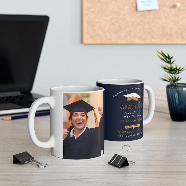 Examen 2026 Studentpresent Foto Kaffemugg (Graduation Photo Typography 11oz White Coffee Mug)