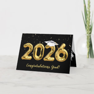 Examen 2026 Vit mössa på gul ballong Kort