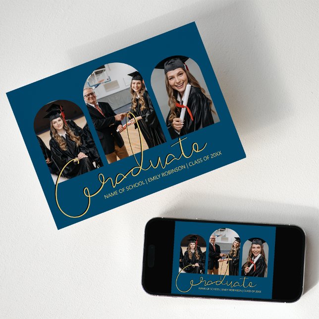 Examen | 3 Valvd Fotokollage-kort Meddelande (Skapare uppladdad)