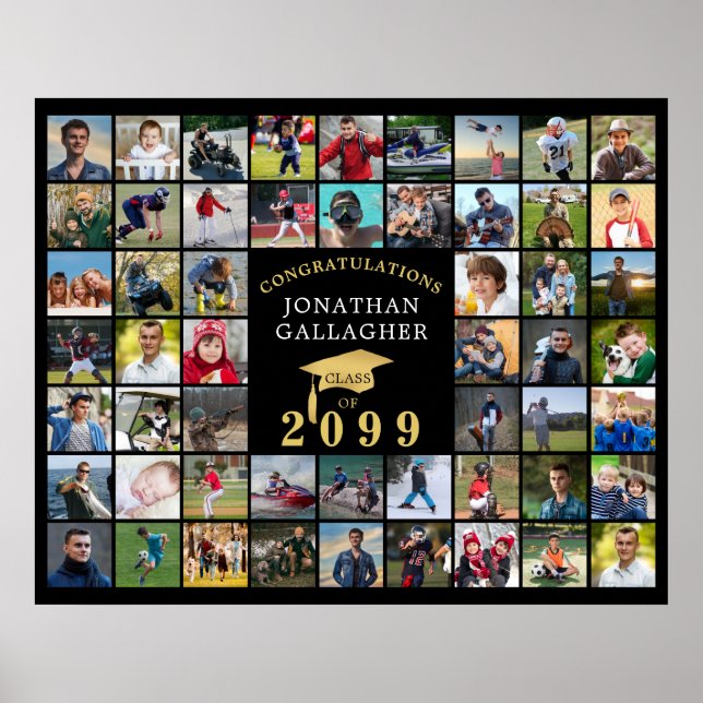 Examen 54 Fotokollage Svart Guld Keps Poster (Framsidan)