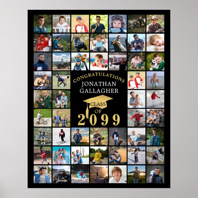 Examen 55 Fotokollage Svart Guld Keps Poster (Framsidan)