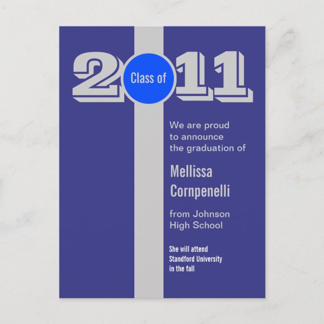 Examen Annonskort Silver Blå PC170 Meddelande Vykort (Framsida)