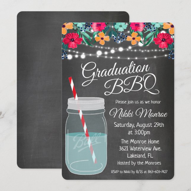 Examen BBQ Mason Jar-inbjudan Inbjudningar (Fram/baksida)
