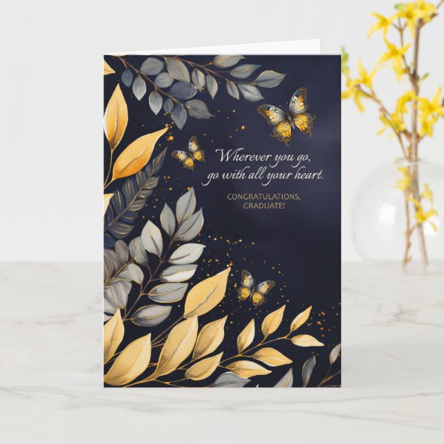 Examen Botaniska blad Fjärilar Kort (Gul blomma)