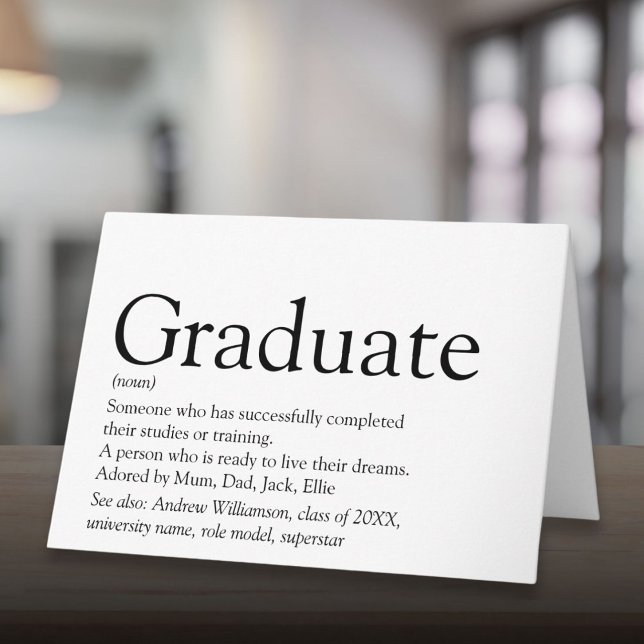 Examen Definition Rolig Modern Svart Och Vit Kort (Graduate Definition Fun Modern Black And White Card)