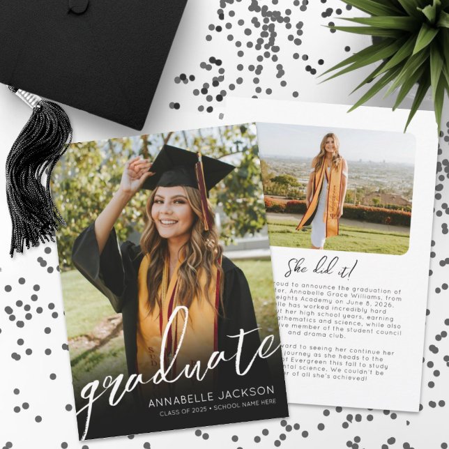 Examen Enkel Foto Examen Meddelande (Script Graduate Simple Photo Graduation Announcement )