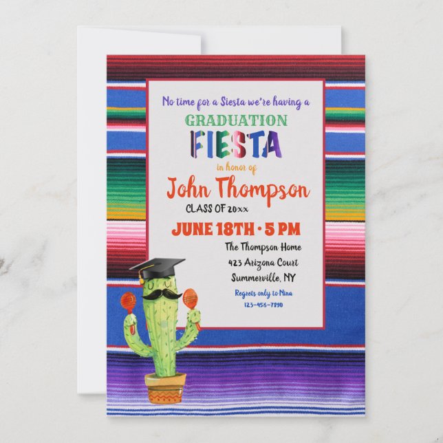 Examen Fiesta Med Hatt Inbjudan (Framsida)